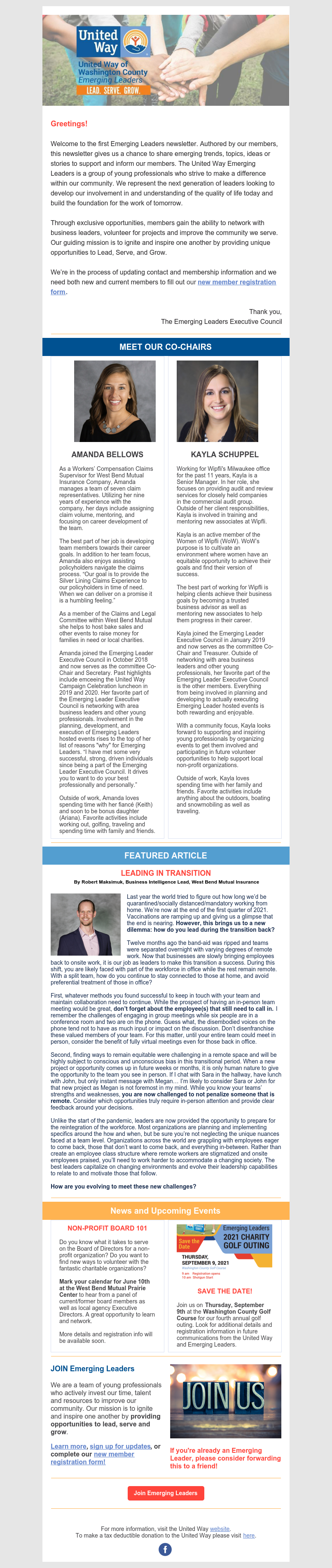 Text of the United Way Emerging Leaders March newsletter